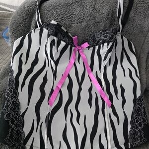 Cacique Black & White Zebra Print Cami with Hot Pink Bow
